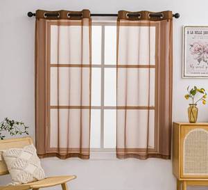lot 10362 image: PI Sheer Curtains 63 inches Long with Grommet,Vertical Voile Sheer Window Treatment for KitchenOffice 2 Panels (W52 X L63, Brown)