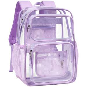 lot 10368 image: PACKISM Clear Backpack for School - 17 inch Large Heavy Duty Bookbag for girls, Reinforced See Through PVC Transparent Backpack for Students, Cute Purple (Age 12)