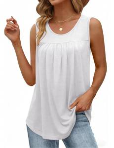 lot 10373 image: Zeagoo White Tank Top Flowy Sleeveless Pleated Boho Tops Loose Fitting Fashion Tunic Dressy Casual Trendy Womens Top M