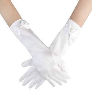 lot 10374 image: Yolyoo Girls Princess Gloves Girl White Long Satin Princess Dress Up Diamonds Bows Gloves for Birthday Wedding Costume Party (White)