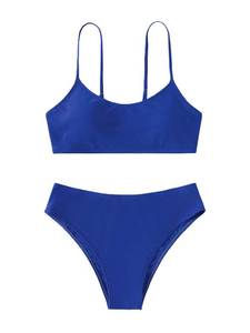 lot 10384 image: SHENHE Girls 2 Piece Swimsuit High Waisted Spaghetti Strap Cute Scoop Neck Wireless Bathing Suit Bikini Set Royal Blue 10 Years