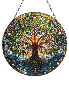lot 10389 image: Stained Acrylic Window Handing-Life Tree Suncatcher for Window Doors,Home Decoration,Christmas,Thanksgiving Day,Mothers Day Birthday Gift for Women,Men,and Mom(7.8In)