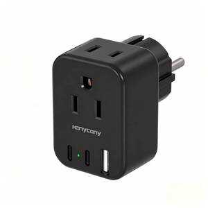 lot 10398 image: Type EF Europe Travel Plug Adapter, HANYCONY US to Germany France Spain South Korea Iceland, 5-in-1 European Power Adapter for Greece Norway Russia Portugal & More, 2 Outlets 3 USB Ports(2 USB C)