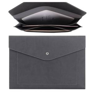 lot 10412 image: Wason Expanding A4 Document File PU Leather Envelope Case Holder-Large Size Pockets for Paper Bills Stationery Tablet and PC, Work Study Traveling (Grey)