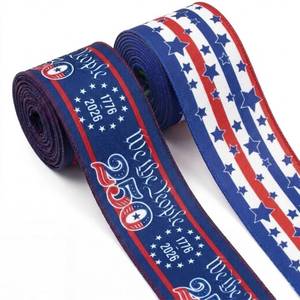 lot 10447 image: 2 Rolls USA 250th Anniversary Fabric Ribbon 4th of July Patriotic Decor Ribbon Burlap Wired Ribbons for USA 250th Decor Gift Wrapping Party Decoration Supplies, 2.5 X 5 Yard (Each)