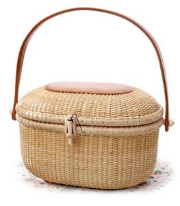 lot 11063 image: Teng Jin Cane-on-cane weave 10 Oval Purse hardwood Natural Chic Hand Handwoven tote-handbags