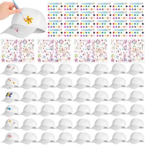 lot 11071 image: Aneco 48 Pcs DIY Baseball Caps Hats, Adjustable Sport Ball Cap, White Painting Baseball Caps with Acrylic Paint Kits Stickers for Outdoor Sports Painting Art Craft