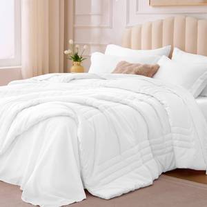 lot 11076 image: Velorose Queen Comforter Set White - Bed in a Bag Queen Size 7 Pieces, Soft Bedding Set for All Seasons, Premium Queen Comforter Set with Comforter, Sheets, Pillowcases & Shams (Used)