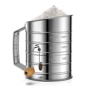 lot 11077 image: Flour Sifter for Baking, Stainless Steel 3 Cup Flour Sifter with Rotary Hand Crank, Fine Mesh and Agitator Flour Duster, Esvopa