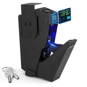 lot 11081 image: Mutak Gun Safe for Handgun, Drop Down Biometric Pistol Safe, 3 Ways Quick Access with FingerprintPIN CodeKEY, Single GunSafe for Nightstand Bedside Home,Wall, Dresser (Slight Use)