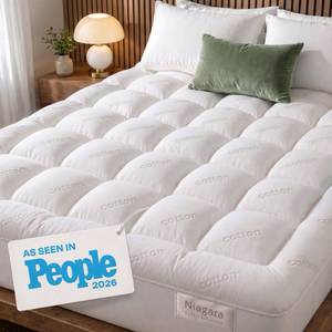 lot 11089 image: Niagara Sleep Solution Cloud-Like Queen Non-Slip Mattress Topper - 100% Cotton Top Mattress Pad for Back Pain Relief - Extra-Grip, Breathable & Naturally Cooling for Hot Sleepers, White