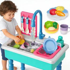 lot 11096 image: Doloowee Color Changing Kitchen Sink Toys,Electric Dishwasher Playing Toy Play Sink for Kids 3-5 with Running Water,Upgraded Faucet and Play Dishes,Pretend Play Kitchen Toys for Kids Boys Girls(Blue) (Used) (Only Sink)