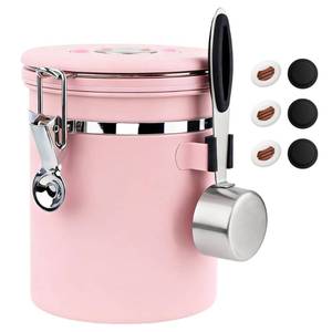 lot 11101 image: ShanSon Coffee Canister Airtight, Stainless Steel Bean Storage Container with Date Tracker & Scoop, Grounds Sugar Flour Tea Cereal Fits Kitchen Pantry, Ideal Gift for Coffee Lovers,16oz, Pink