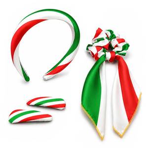 lot 12301 image: PMAIHNAS Italy Flag Hair Ties Headbands for Women 4-Piece Hair Accessory Set Hair Clips Longtail Bow Scrunchie