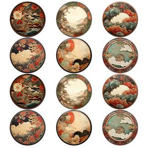 lot 12302 image: Trillionn 12 Pack Felt Cup Coasters for Drink, Absorbent Coasters for Coffee, Japonisme Pattern Design
