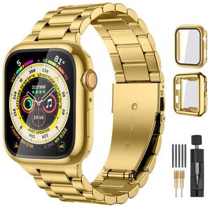 lot 12312 image: Lerobo Compatible with Apple Watch Band 40mm 41mm 38mm 44mm 42mm 45mm 49mm, Stainless Steel Metal Band for Apple with 2 Pack Screen Protective Case for Series 9 8 7 6 5 4 3-1 SE SE2 Ultra2 for Men