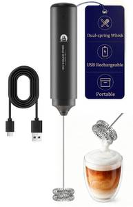 lot 12330 image: Rechargeable Milk Frother Handheld, 2-IN-1 Dual Spring Whisk Electric Frother Wand for Cappuccino Latte Macchiato, Portable Drink Mixer for Coffee, Matcha, Hot Chocolate (Missing Cord)