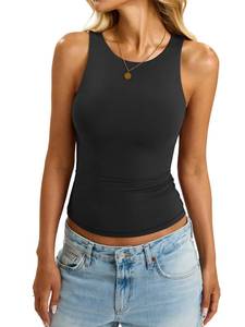 lot 12350 image: EasyGala Womens Padded Tank Tops Built in Bra Double Lined High Neck Shirts Basic Slim Fitted Summer Going Out Top Black L