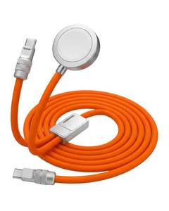 lot 12355 image: chubbycable Duo-Core Flex 2-in-1 USB C Cable 100W Fast Charging 5W 40Mins 80% Magnetic Apple Watch Charger 4FT Soft Silicone Compatible with iWatch, iPhone, iPad, MacBook, AirPods, Orange