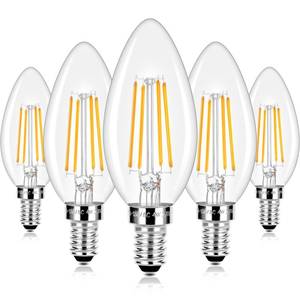 lot 12373 image: E12 LED Candelabra Bulbs 40 Watt Equivalent, 4W Vintage Candle Light Bulbs Dimmable, 470Lm Warm White 2700K B10 Edison Bulb, Filament Clear Glass Lamp Bulb for Chandelier Ceiling Fan (5 Packs)