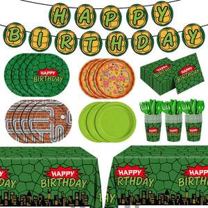 lot 12381 image: 171pcs Turtle Birthday Party Supplies Include Plates Napkins Cups Tablecloths Banner Forks Knives Spoons for Kids Birthday Party Decorations Disposable Decor Paper Tableware Set Serves 24 People