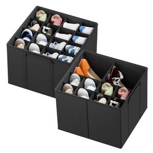 lot 13868 image: SpaceAid Shoe Organizer for Closet, 2 Pack Foldable Shoe Storage Containers Baskets Boxes Bins wAdjustable Dividers, Fits 16-32 Pairs, Black