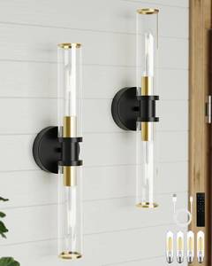 lot 13869 image: Rayogale Black & Gold Wireless Battery Operated Wall Sconces with Remote