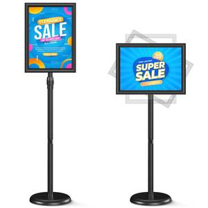 lot 13870 image: Relx Sign Holder Stand 1117 inches - Adjustable Floor Standing Sign Holder - Signage Stand with Snap-Open Frame Display for Malls,Schools,Restaurants (black)