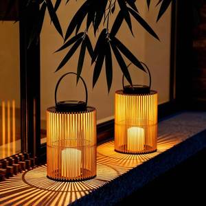 lot 13877 image: 2 Pack Solar Lanterns Outdoor Waterproof, Cylindrical Shape Solar Lantern with Handle, Hand-Wound Outdoor Lantern Dusk to Dawn 6-8Hr, Hanging & Tabletop Decor for GardenPatio
