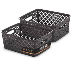 lot 13886 image: BINO l Plastic Storage Baskets, Medium - Grey  THE BLOSSOM COLLECTION l Multi-Use Organizer Bin l Built-in Handles l Plastic Woven Basket for Organizing l Pantry & Home Organizing Basket
