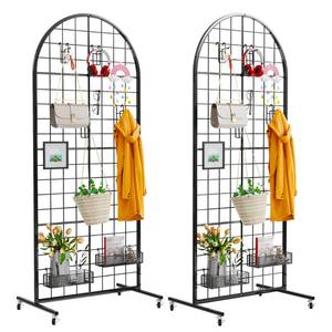 lot 13890 image: VGMiu Grid Wall Panel 2PCS Display Stand 2 x 5.2 FT Black Grid Wall Panels Movable Retail Display Racks Floorstanding Gridwall Heavy Duty with Wheel for Art Craft Photo Displays Fair Trade Show