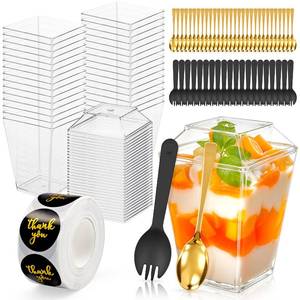 lot 13895 image: SEIION 110 Pcs 5oz Clear Plastic Dessert Cups with Lids & Spoons �� BPA-Free Appetizer & Parfait Cups for Pudding, Mousse, Jello, Yogurt Reusable & Disposable
