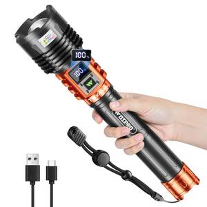 lot 14209 image: Wdtpro Rechargeable LED Flashlights High Lumens, Super Bright 90,000LM Rechargeable Flashlight with LCD Display, 5 Modes & Waterproof Powerful 10000mAh Handheld Flashlight for Camping Emergency Orange