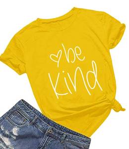 lot 14212 image: DANVOUY Women Be Kind T Shirt Cute Casual Tops Inspirational Graphic Tees Yellow Small