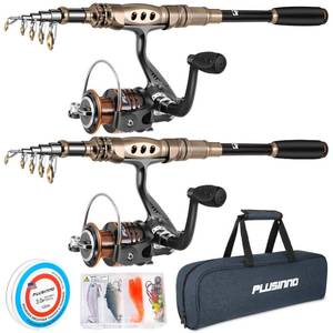 lot 14219 image: PLUSINNO Fishing Rod and Reel Combos Carbon Fiber Telescopic Fishing Pole with Reel Combo Sea Saltwater Freshwater Kit Fishing Rod Kit, 1.8M 5.91FT (PLFBO01-2PACK-FBA)