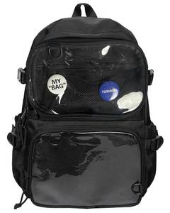 lot 14230 image: VOUSXLLEZ Ita Bag Backpack Double Window Pins Bag with insert, Backpack for Cosplay and Concert(Pins NOT Included) (Black)