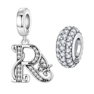 lot 14232 image: PANPOKI 2 Pack 925 Sterling Silver Butterfly Letter Charms for Bracelets and Necklace Alphabet Dangle Pendants Round Spacer Beads Pave Cubic Zirconia Jewelry Gift for Women (R Set)