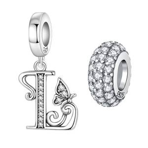 lot 14241 image: PANPOKI 2 Pack 925 Sterling Silver Butterfly Letter Charms for Bracelets and Necklace Alphabet Dangle Pendants Round Spacer Beads Pave Cubic Zirconia Jewelry Gift for Women (L Set)