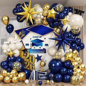 lot 14257 image: Graduation Balloon Garland Arch Kit, Fathers Day Navy Blue and Gold Balloons Explosion Star Foil Balloons Royal Blue Metallic Gold White Balloon for Class of 2026 Congrats Grad Birthday Party Decor