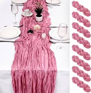 lot 14258 image: 8 Pack Dusty Rose Cheesecloth Table Runner 17x108 inch Boho Gauze Cheese Cloth Table Runners for Wedding Party Baby Bridal Shower Home Decor