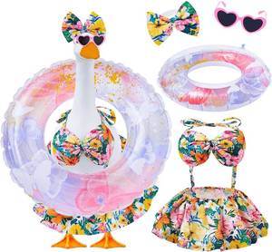 lot 14261 image: Bikini Porch Goose Outfits Fits 23 Goose Statue Summer Porch Goose Outfit with Sunglasses and Swim Ring Hawaiian Porch Goose Clothes Costume for Outdoor Garden Lawn Yard Decor(Colorful Flower)