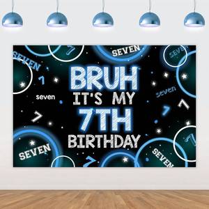 lot 14264 image: Wonmelody Bruh It��s My 7th Birthday Decor 4.92  3.28ft Bruh It��s My 7th Birthday Backdrop Banner Blue Black Seventh Birth Day Decor for Boy Happy Seventh Bday Party Supplies for Seven Years Old