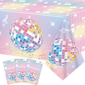lot 14267 image: 3 Pcs Pastel Singer Birthday Tablecloths Disco Ball Party Decorations Colorful Disco Balls Plastic Table Cover Music Theme Birthday Table Cloths for Music Lover Wedding Anniversary Party Supplies