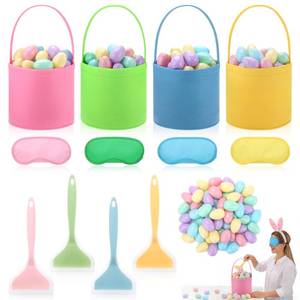 lot 14278 image: 4 Set Easter Outdoor Party Games Easter Eggs Scoop Challenge Bucket for Family with 4 Bucket 4 Scoop 4 Eye Mask and 50 Easter Egg Bucket Blind Egg Challenge for Holiday Party