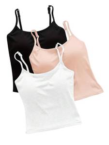 lot 14303 image: WDIRARA Womens 3 Pack Cami Crop Top Built in Bra Spaghetti Strap Tank Camisole Top White XX-Small