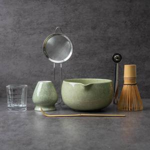 lot 14321 image: YIBO Matcha Whisk Set With Bowl, Ceramic Matcha Making Kit Includes Bamboo Whisk (Chasen), Holder Stand, Powder Starter Sifter, Scoop, Measuring Spoon & Cup Tea Tools For Ceremony (Mottled Green)