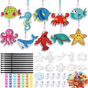 lot 14323 image: WinnerWhy 30 Sets Summer Marine Animal Suncatchers Window Art Kits, Sea Ocean DIY Crafts Sun Catchers Bulk Paint Your Own Window Ornaments for Adult Home Birthday Activity Party Decor