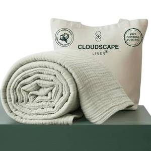 lot 19849 image: CLOUDSCAPE 4 Layer Muslin Blanket for Adults - 100% Cotton Blanket Queen Size Bedding - 92x92 Fits Up to Full Size Bed - All-Season Lightweight Soft Gauze, Breathable Summer Blankets - Sea Foam