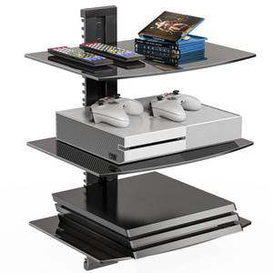 lot 19853 image: WALI Floating TV Shelf, 3 Tier Glass Projector Shelf for DVD Players, Routers, Game Consoles, Cable Boxes, Living Room Decor Accessories, Wall Mount Shelves Holds Up to 17.6lbs(CS303B), 3-Shelf, Black
