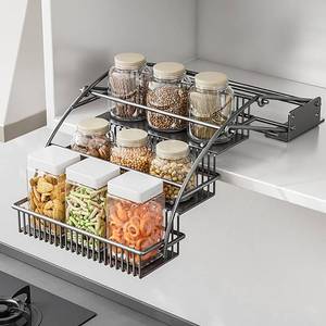 lot 19864 image: HZBL-LP 3-Tier Pull Down Spice Rack Organizer for Inside Cabinet Pantry Expandable Display Riser Shelf Kitchen Seasoning Shelf(27.5cm10.8in)